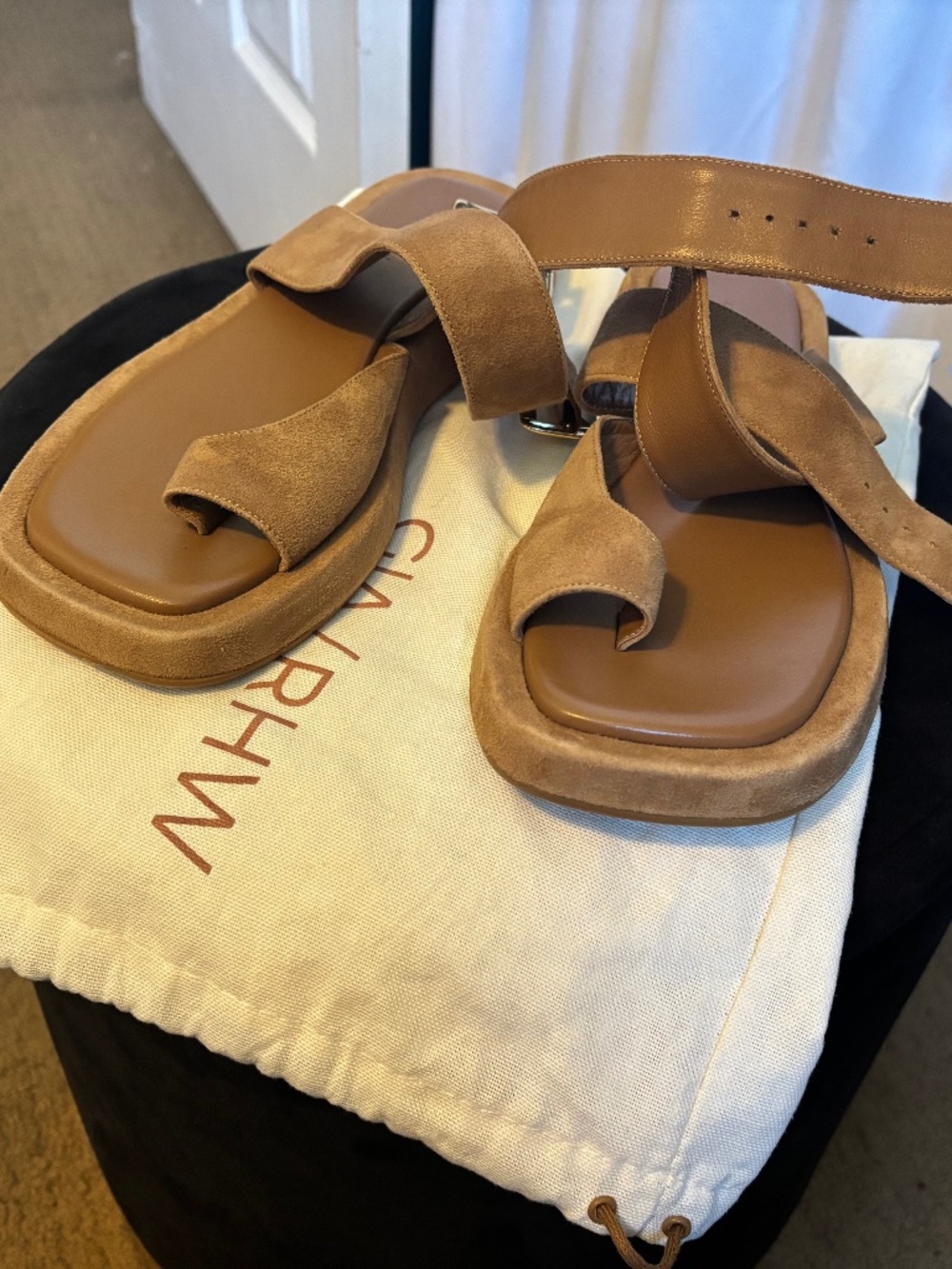Gia x RHW “Rosie 4” Flat Sandals – Golden Tan Strappy, Size 37 (Made in Italy)